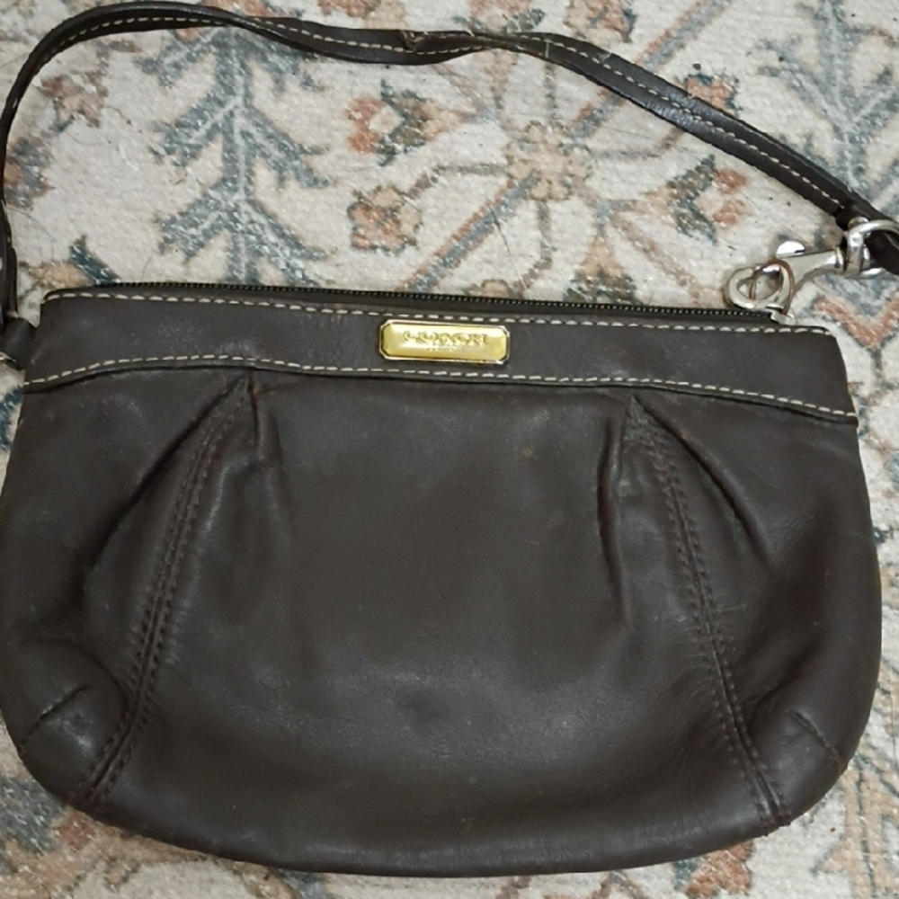 Coach Dark Brown Leather Wristlet